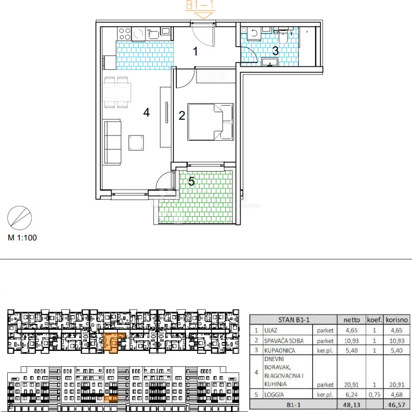 novogradnja, dvosoban stan 46.57 m2, 1.kat - slika 13