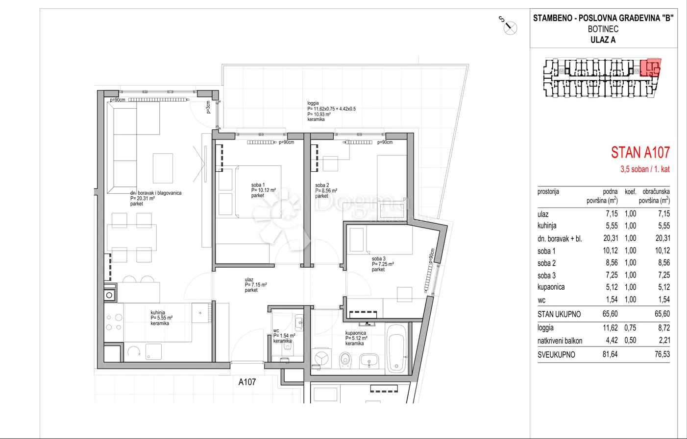 botinec - novogradnja, trosoban stan 76.53m2, 1.kat - slika 8
