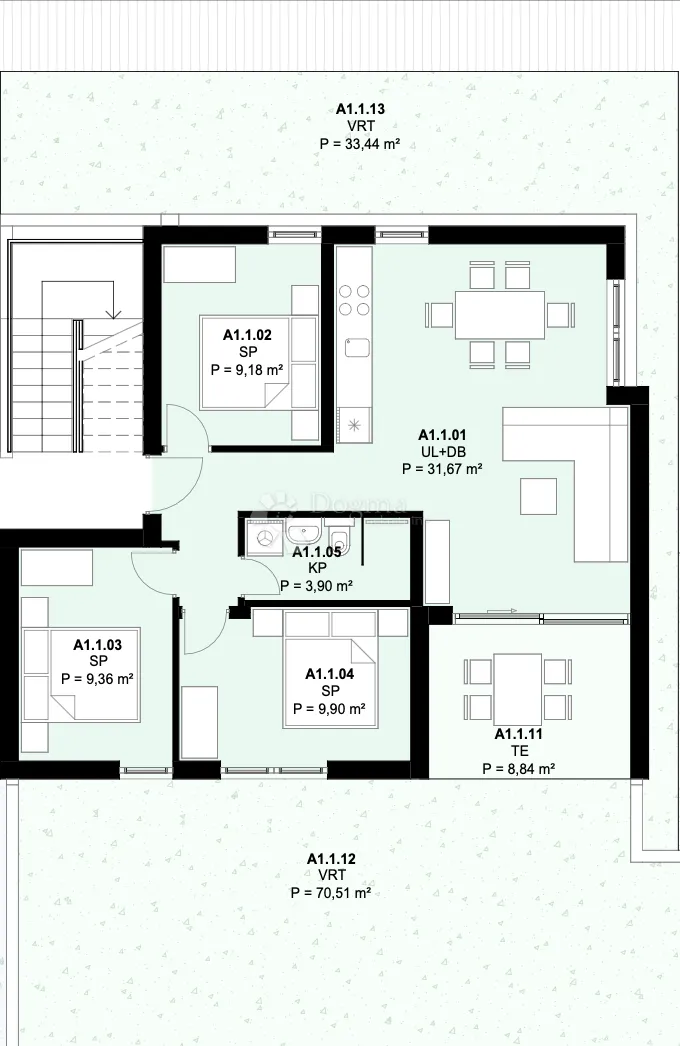 a1.1 - kaštel novi ; novogradnja, 3s stan s vrtom (104 m²), pogled na more, parking, odlična lokacija - slika 7