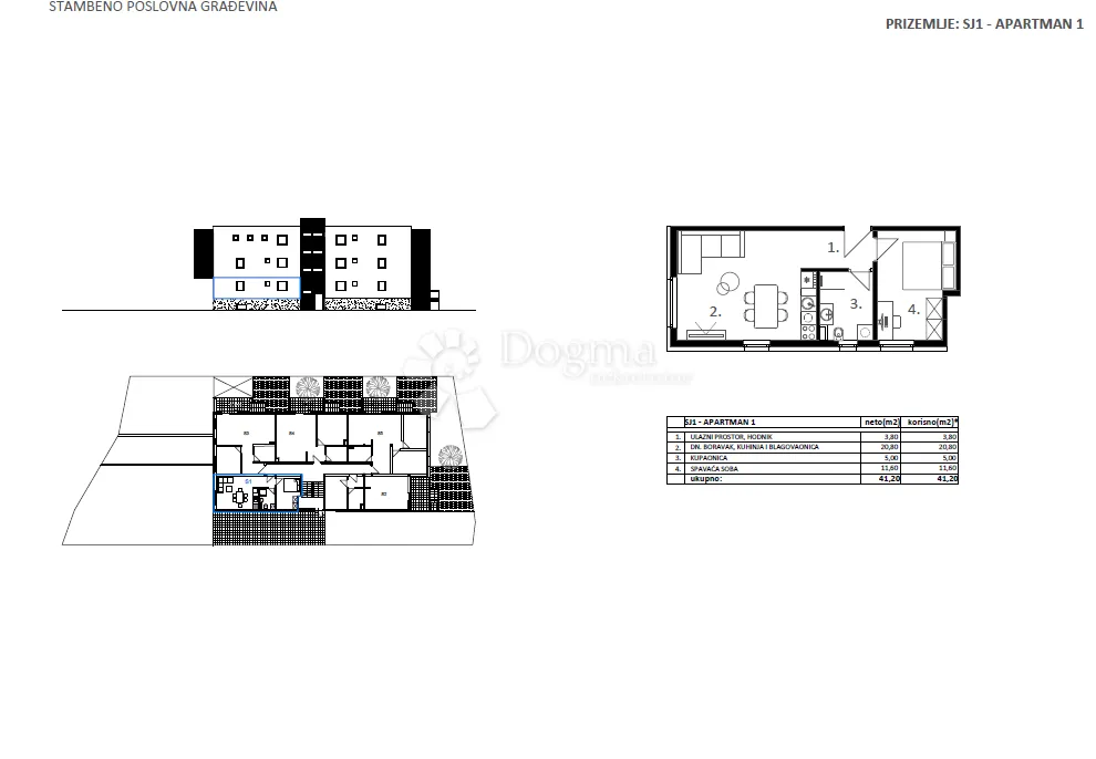 novogradnja vodice - sj 1, apartman 1 - 41,20 m² - slika 2