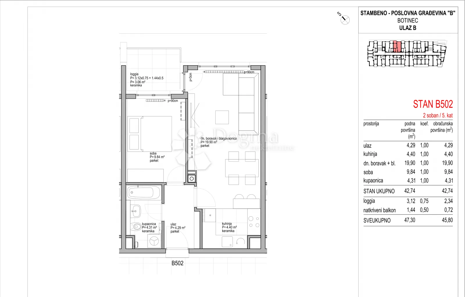 botinec - novogradnja, dvosoban stan 45.80m2, 5.kat - slika 8