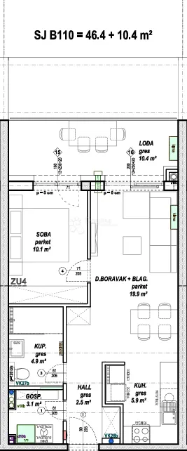 moderan 2-sobni stan 46,4 m² s velikom lođom (10,4 m²) – novogradnja - slika 6