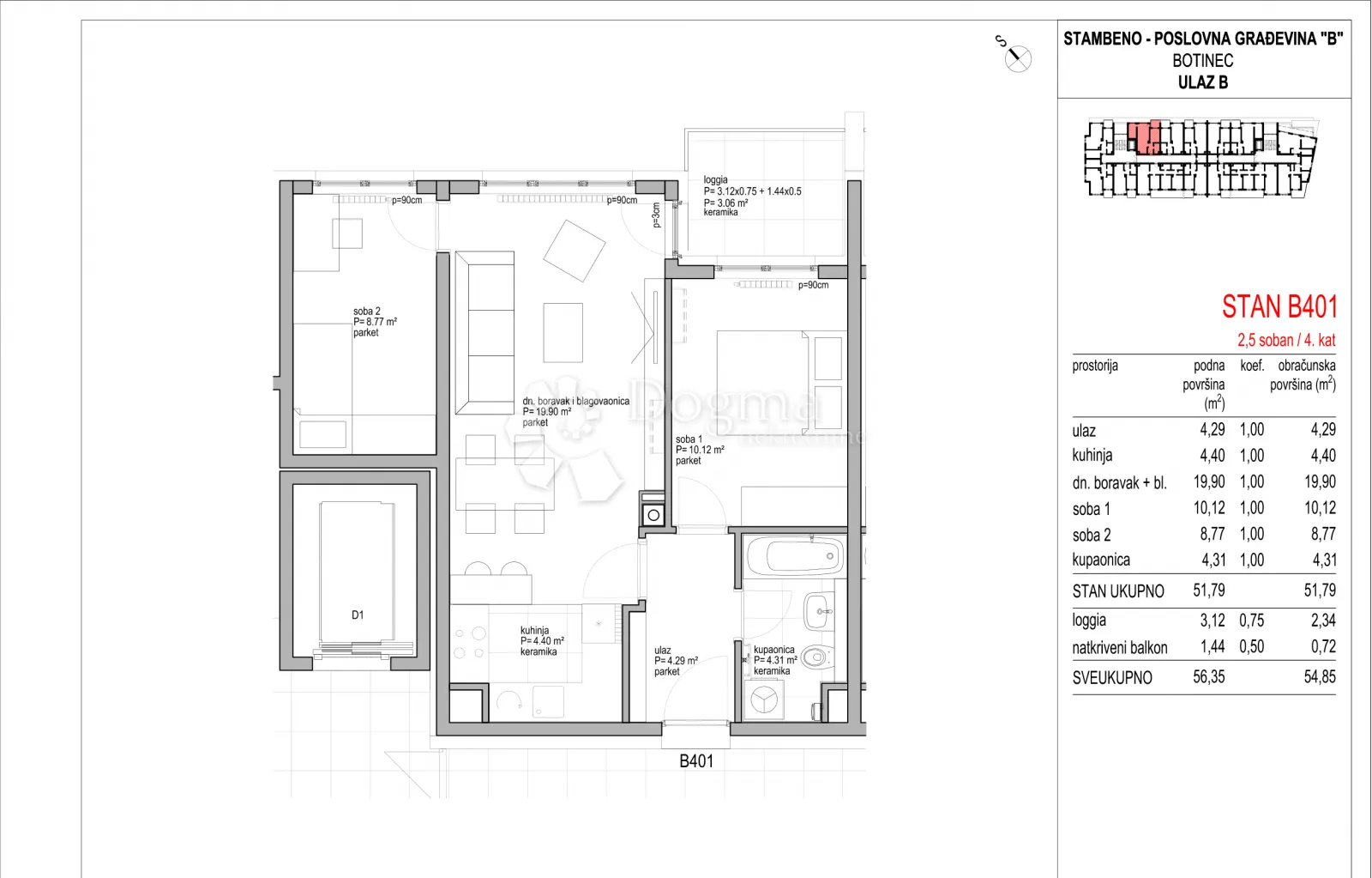 botinec - novogradnja, trosoban stan 54,85m2, 4.kat - slika 8