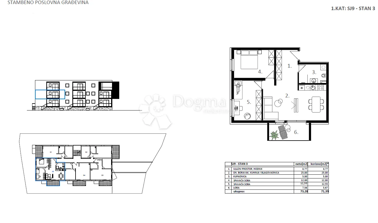 novogradnja vodice - sj 9, stan 3 - 71,39 m² - slika 2