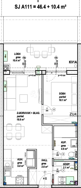 moderan 2-sobni stan 46,4 m² s velikom lođom (10,4 m²) - slika 6