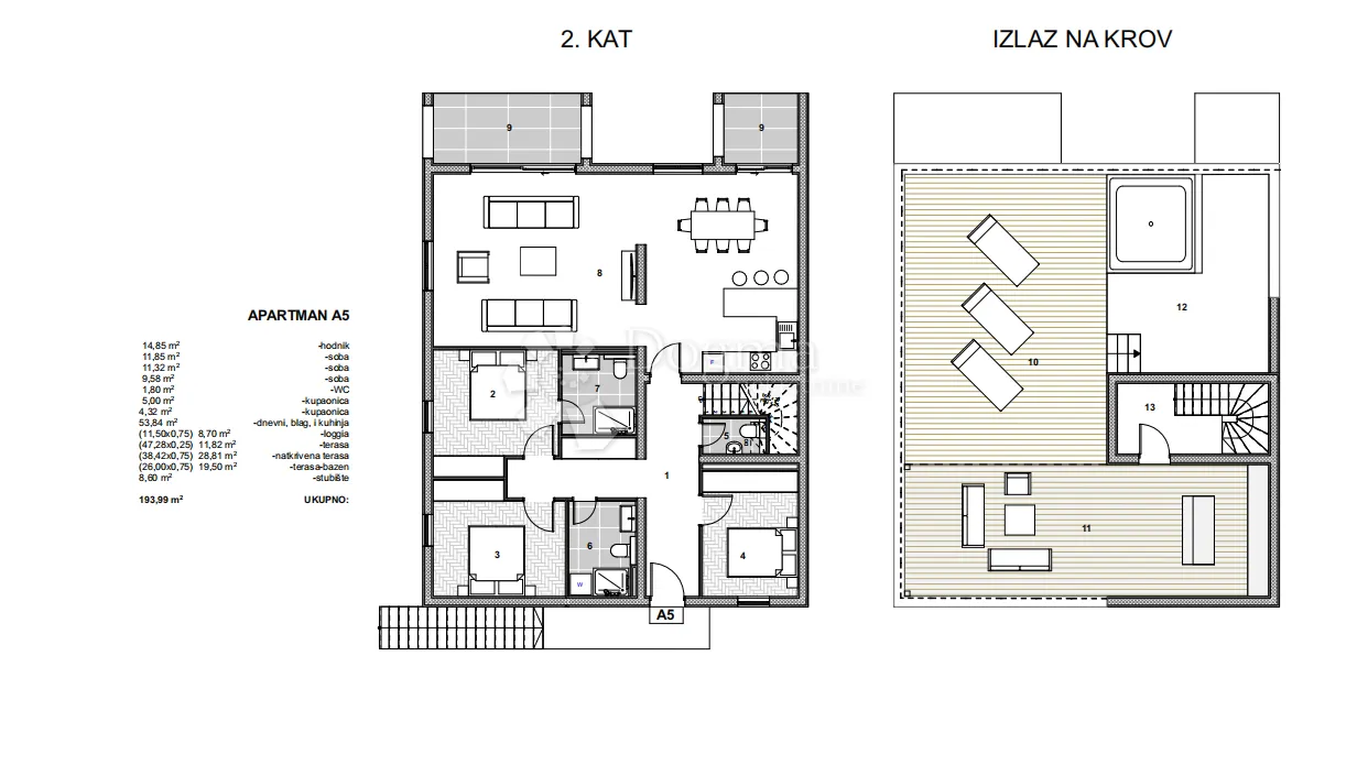dvoetažni penthouse s krovnom terasom i bazenom (p6-a5) - slika 17