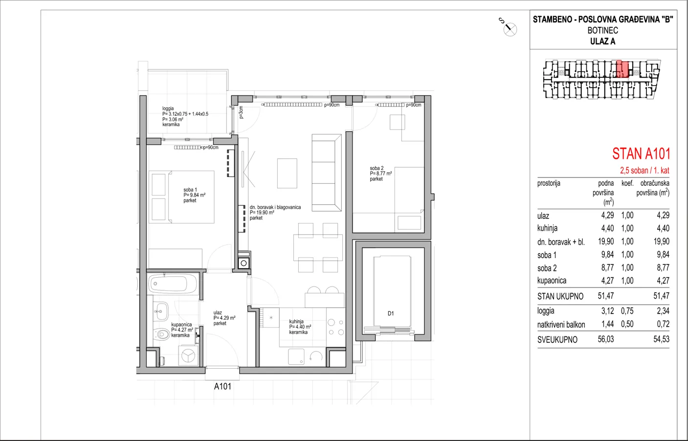 botinec - novogradnja, trosoban stan 54,53m2, 1.kat - slika 8
