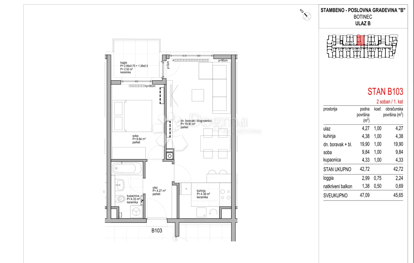botinec - novogradnja, dvosoban stan 45.65m2, 1.kat - slika 8