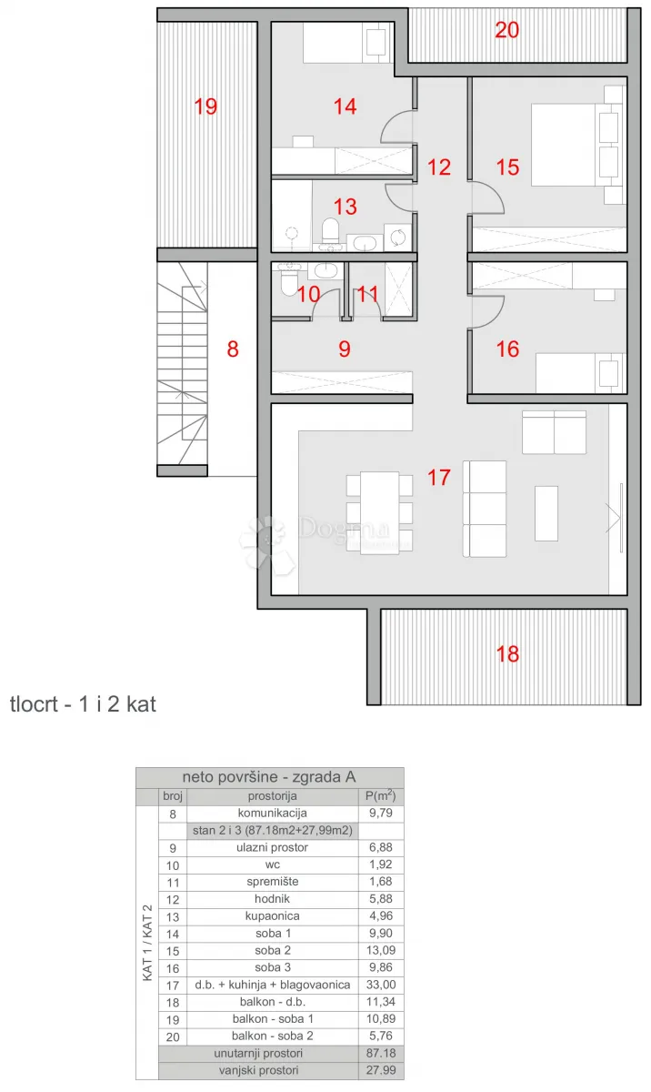 kaštel stari - novogradnja. 3s + db s dva balkona - slika 19