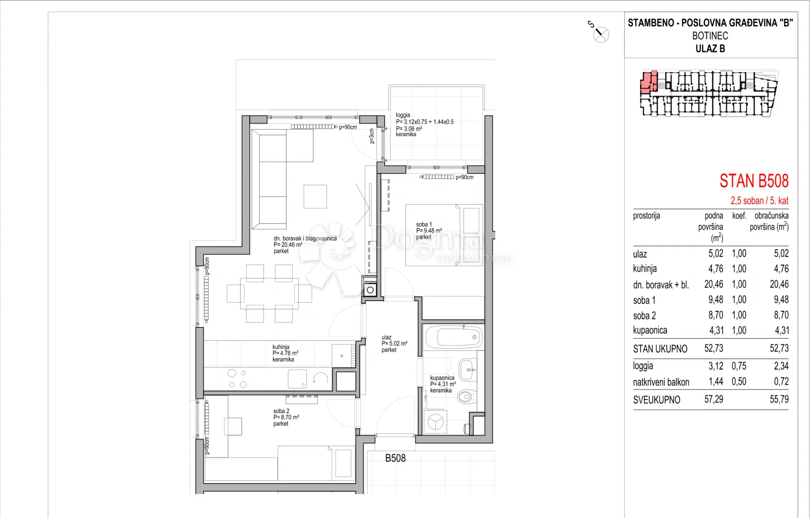 botinec - novogradnja, trosoban stan 55,79 m2, 5.kat - slika 8