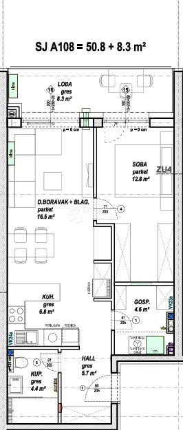 moderan 2-sobni stan 50,8 m² s lođom (8,3 m²) - slika 6