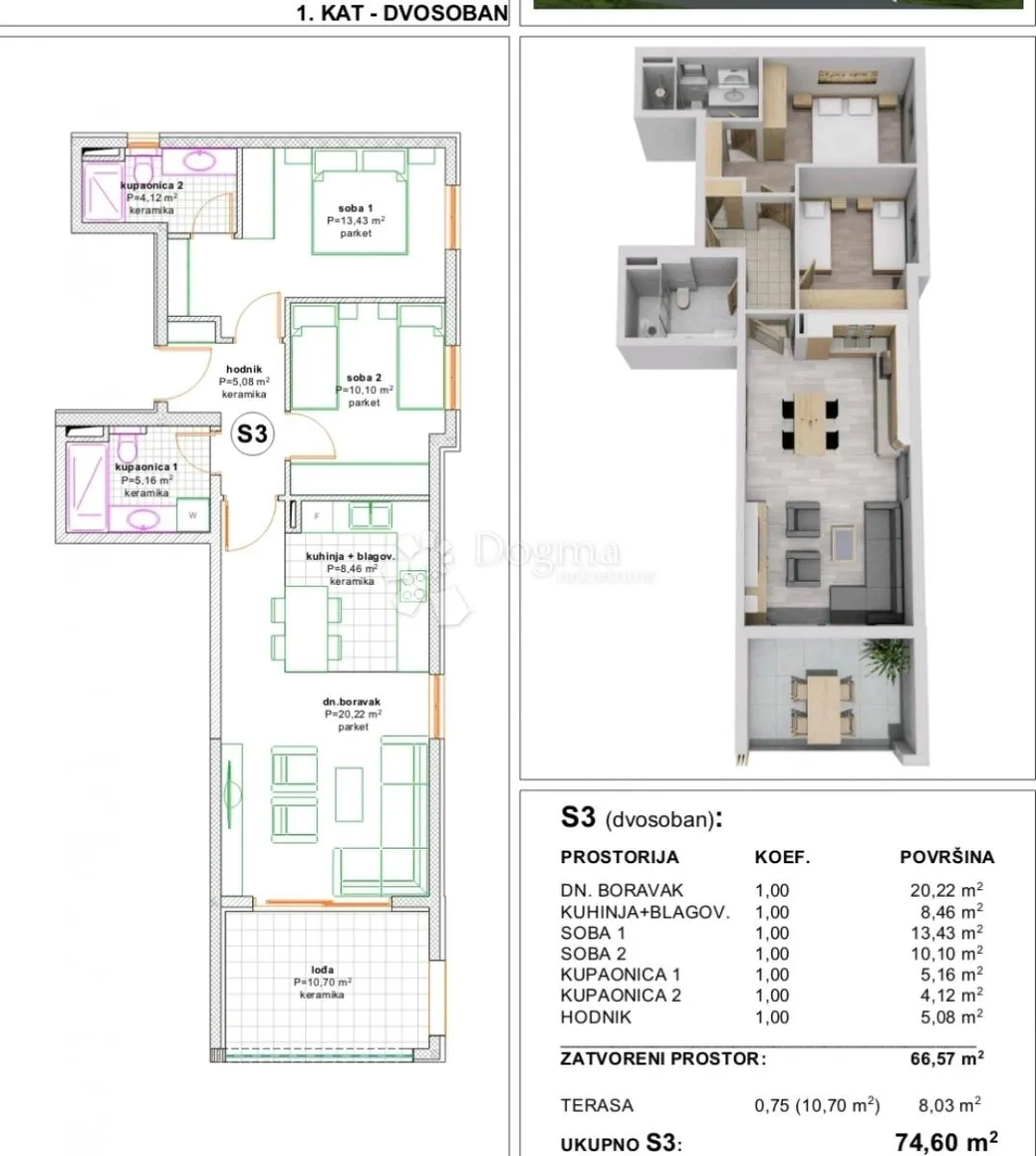 makarska novogradnja 3soban 75m2 (2min. pješke od mora) - slika 2