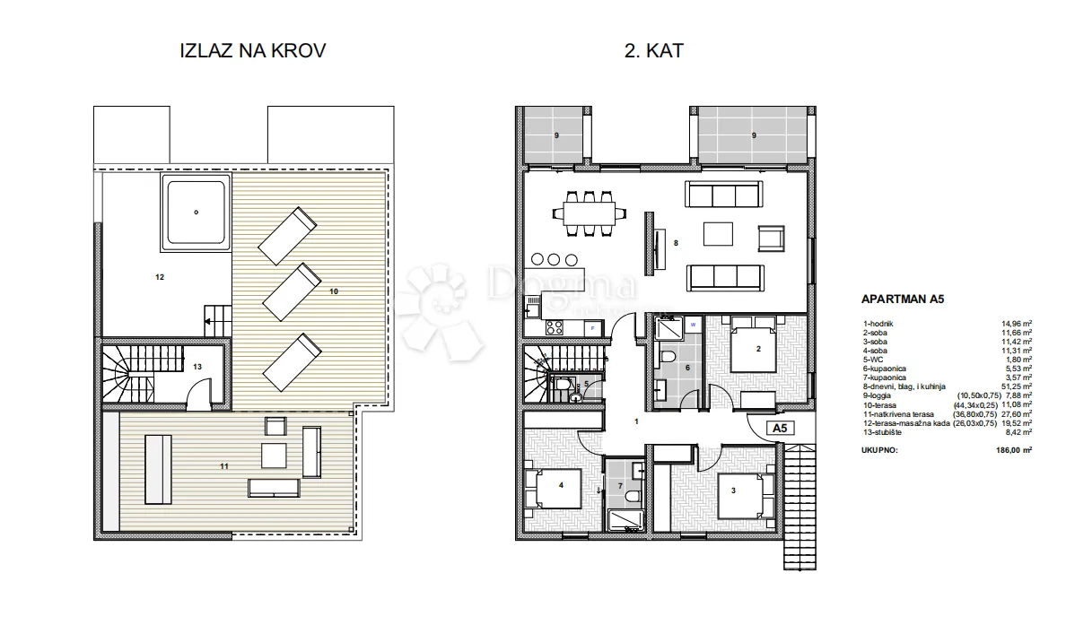 dvoetažni penthouse s krovnom terasom i bazenom (p3-a5) - slika 19