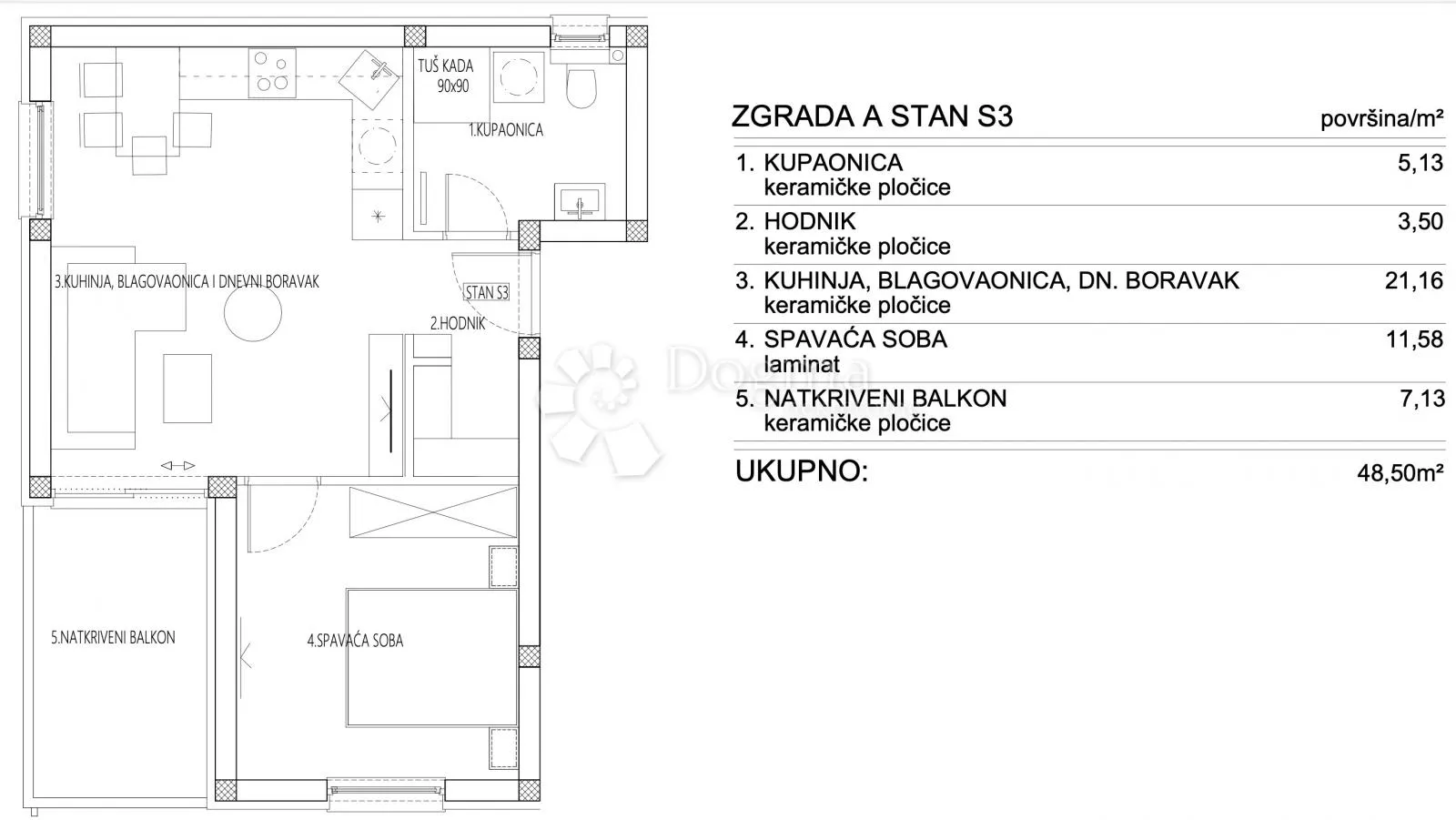 donje ražine, jednosoban s3 stan na drugom katu, novogradnja - slika 4