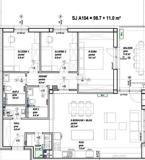 prostran 4-sobni stan 98,7 m² s balkonom (11 m²) - slika 6