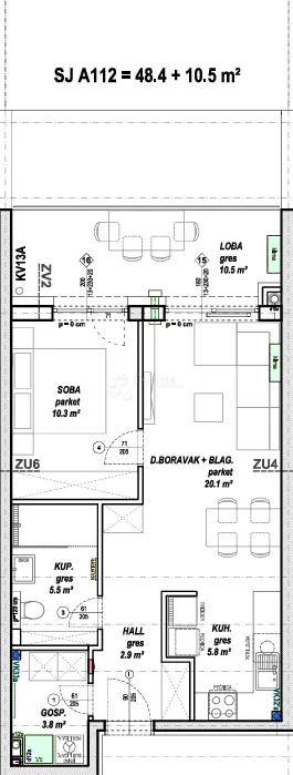moderan 2-sobni stan 48,4 m² s velikom lođom (10,5 m²) - slika 6