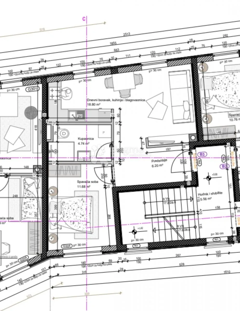 novogradnja pula centar - 41 m2, 1s+db, 1. kat b03 - slika 10