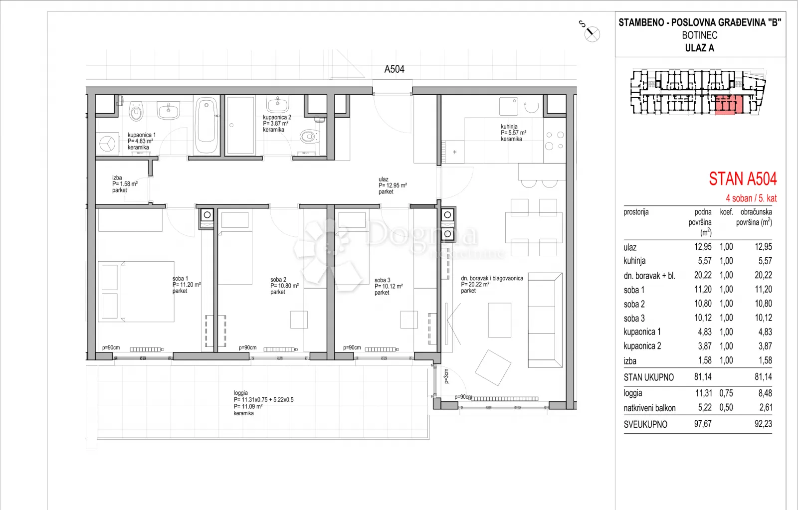 botinec - novogradnja, četverosoban stan 92.23m2, 5.kat - slika 8