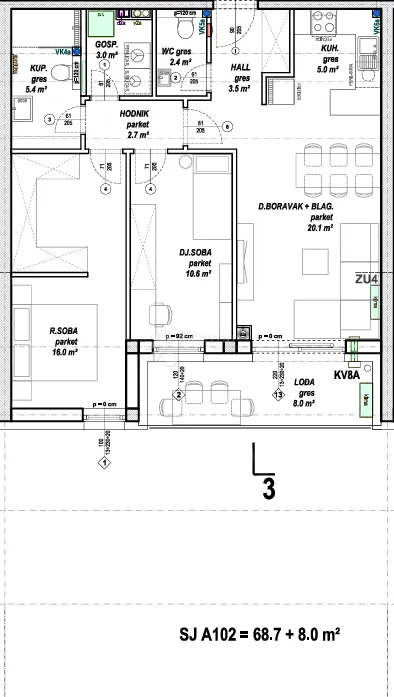 prostran 3-sobni stan 68,7 m² s lođom (8 m²) - slika 6