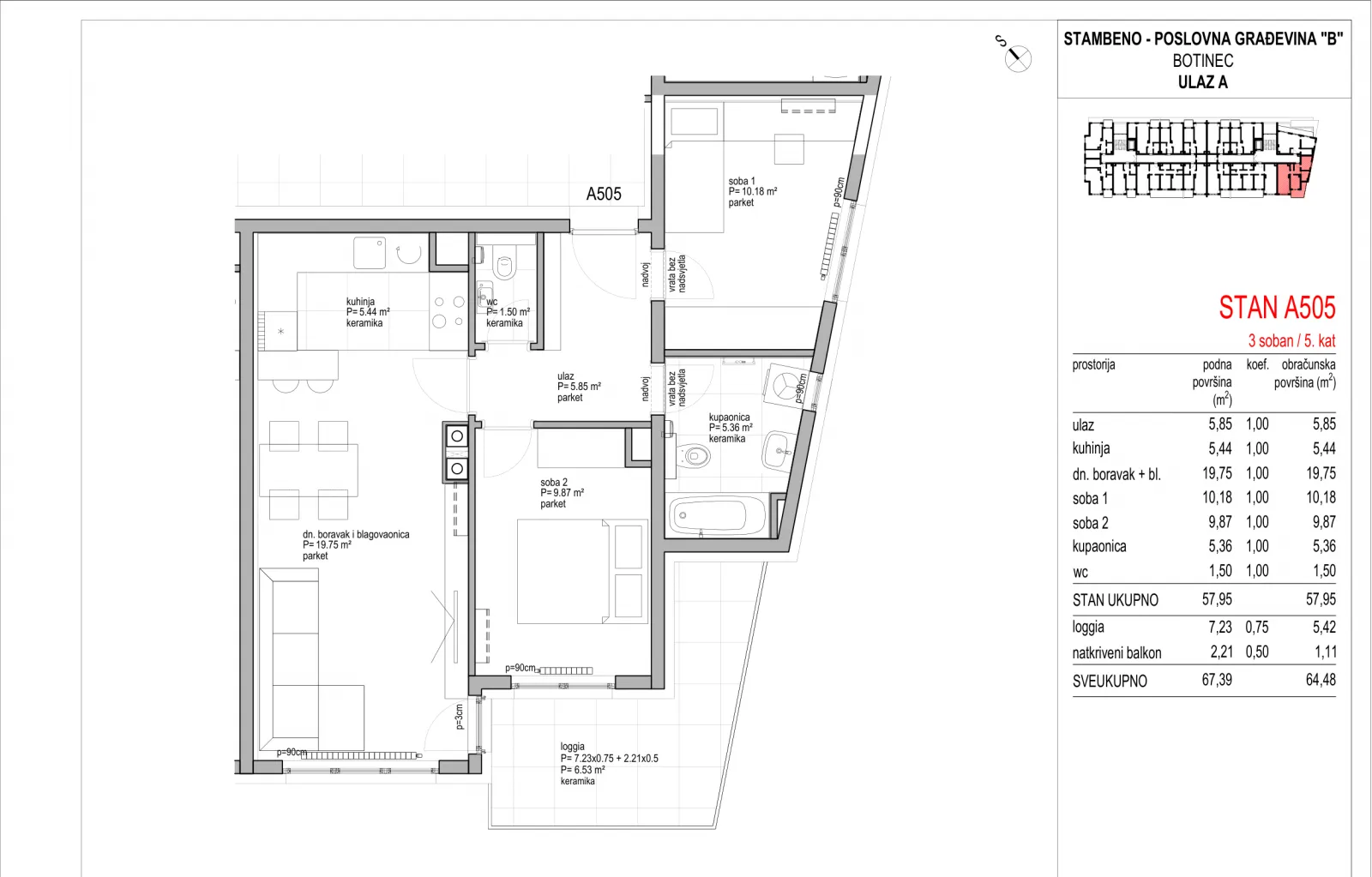 botinec - novogradnja, trosoban stan 64,48 m2, 5.kat - slika 8