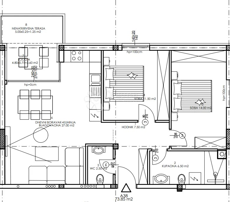 novogradnja veli vrh - 4. kat, 73 m2 (a38) - slika 2