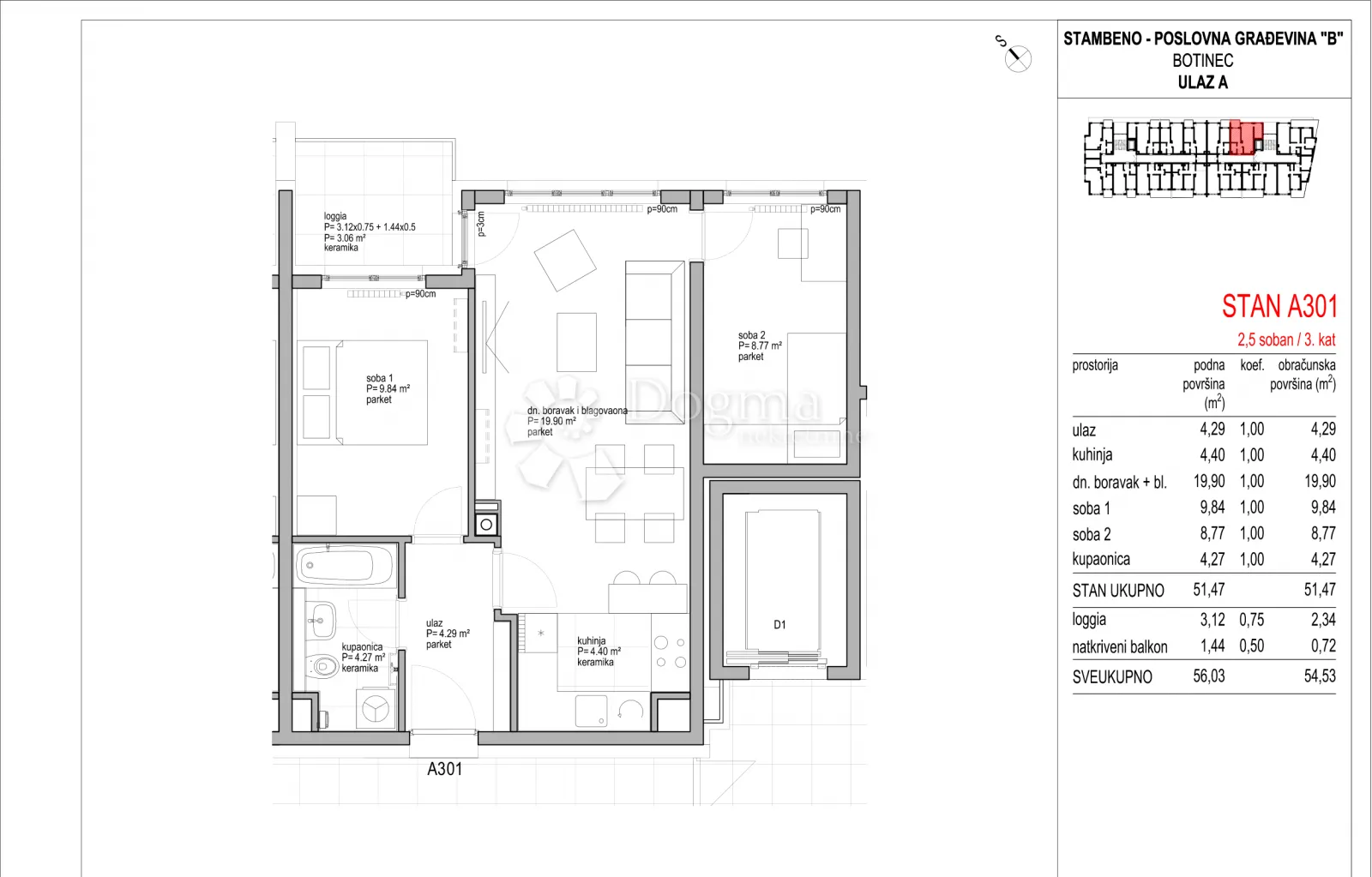 botinec - novogradnja, trosoban stan 54.53m2, 3.kat - slika 8