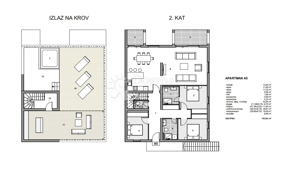 dvoetažni penthouse s krovnom terasom i bazenom (p5-a5) - slika 17