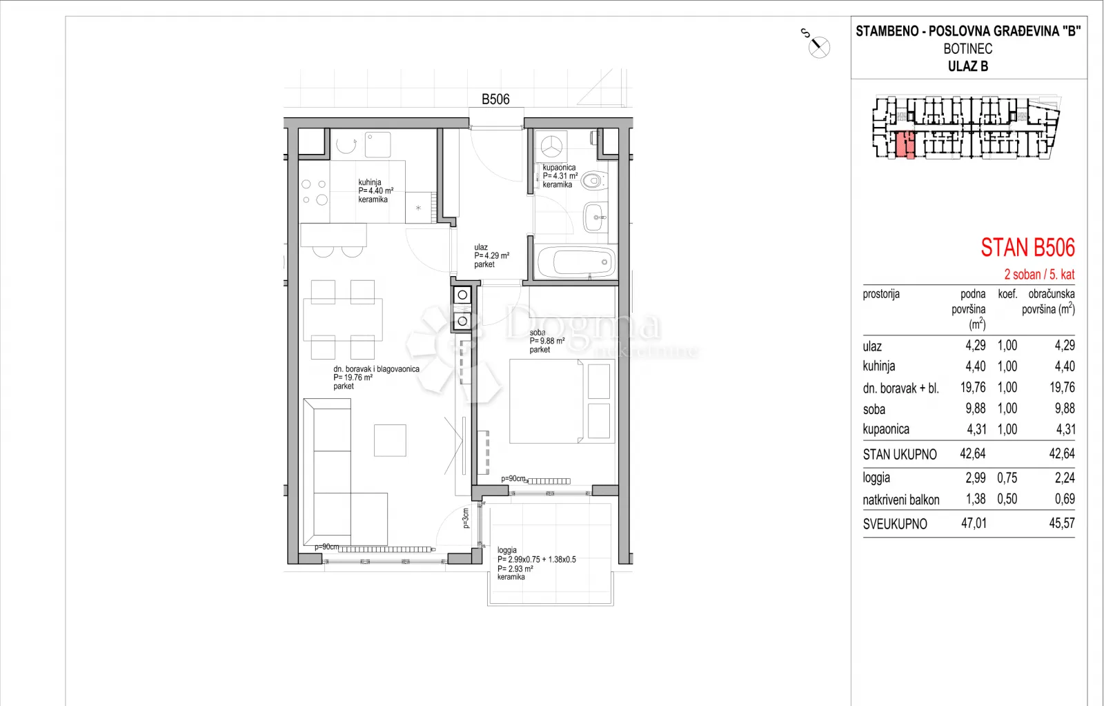 botinec - novogradnja, dvosoban stan 47.57 m2, 5.kat - slika 8