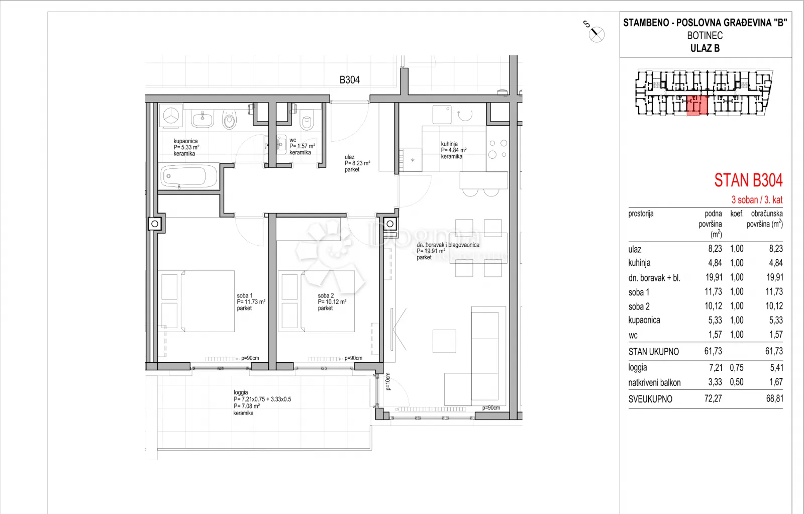 botinec - novogradnja, trosoban stan 68,81 m2, 3.kat - slika 8