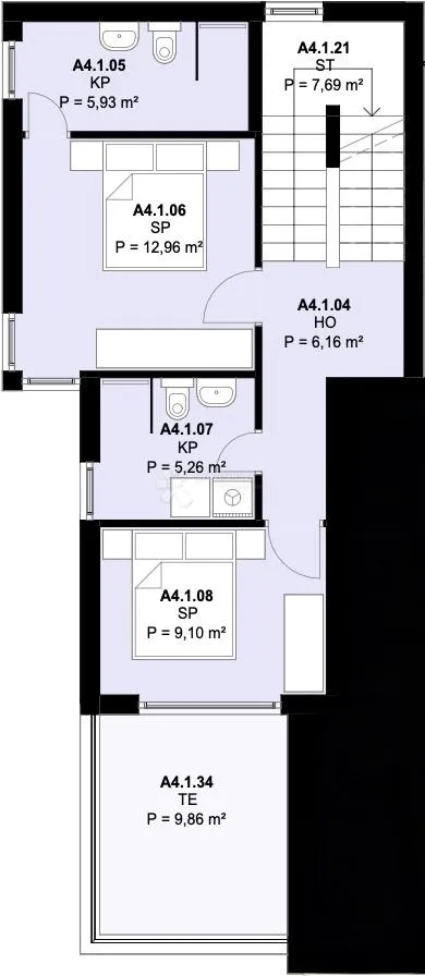 a4.1 – kaštel novi; novogradnja, troetažni stan/kuća, 3s, vrt (168 m²), krovna terasa, pogled na more, parking, odlična lokacija - slika 2