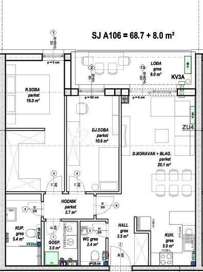 prostran 3-sobni stan 68,7 m² s lođom (8 m²) - slika 6