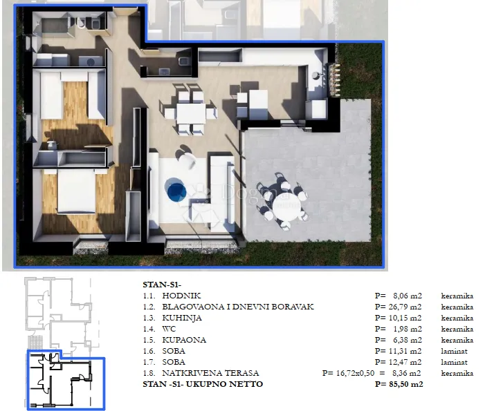 labin, stan u urbanoj vili, prizemlje 85,50 m2 - slika 2