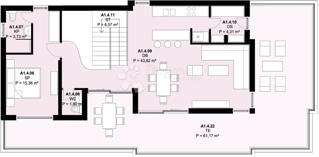 a1.4 – kaštel novi; novogradnja, dvoetažni penthouse, 3s, 2 terase (61 m²), pogled na more, parking, odlična lokacija - slika 2