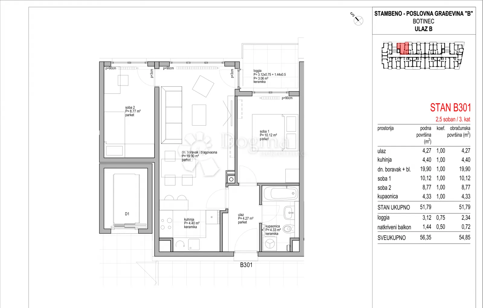 botinec - novogradnja, trosoban stan 54.85m2, 3.kat - slika 8