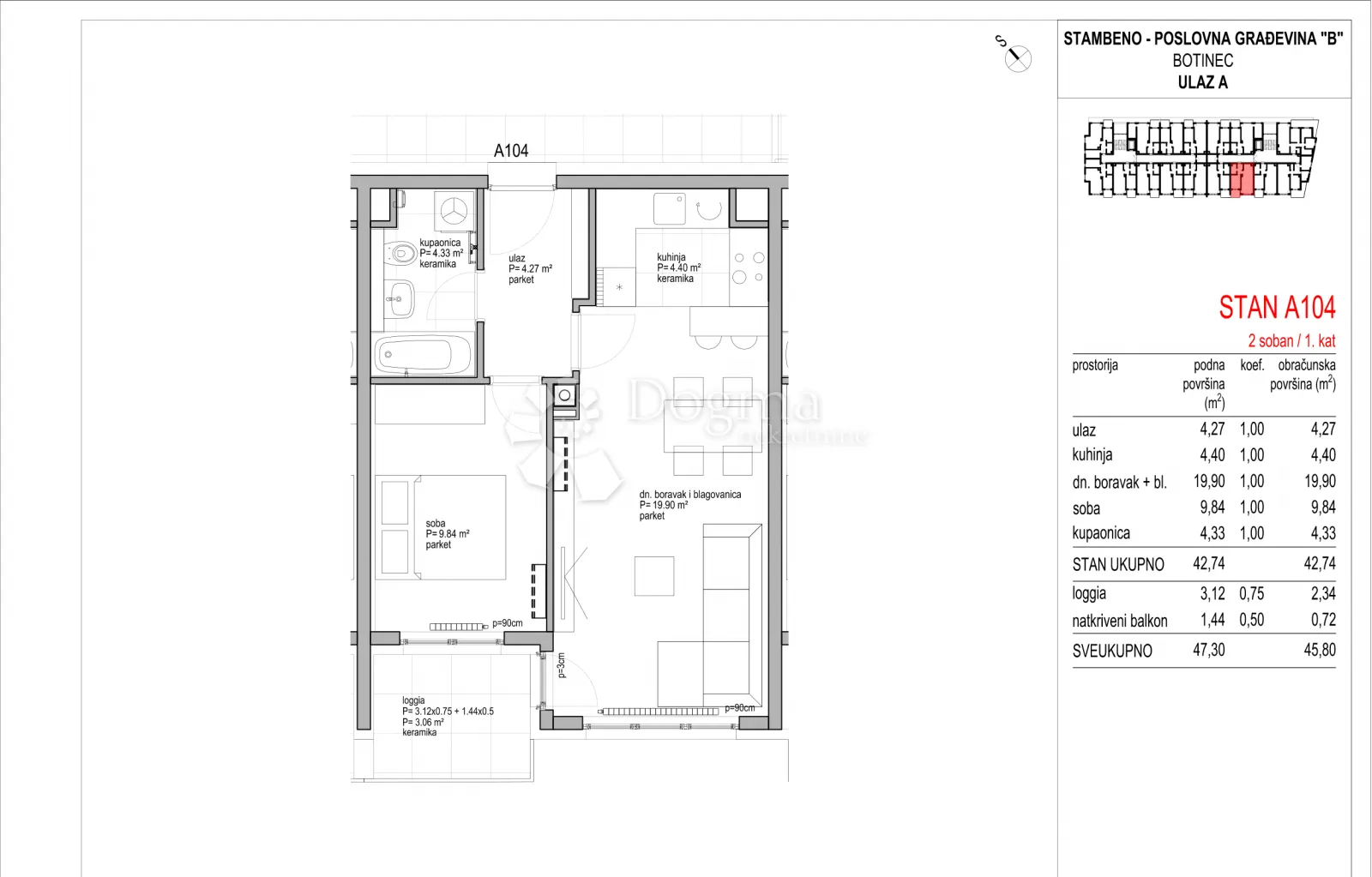 botinec - novogradnja, dvosoban stan 45.80 m2, 1.kat - slika 8