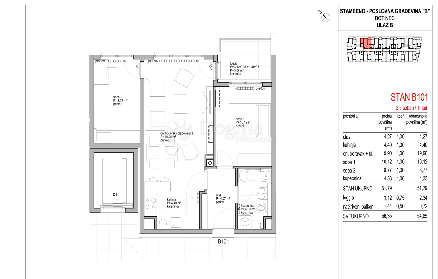 botinec - novogradnja, dvosoban stan 54,85m2, 1.kat - slika 8