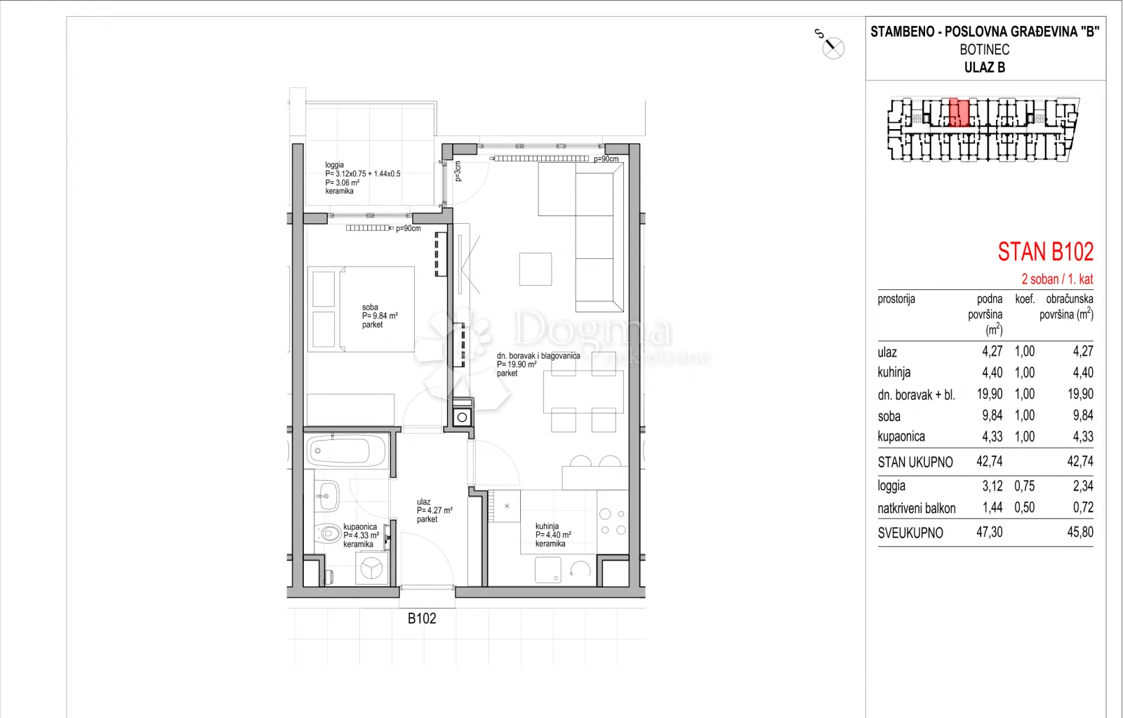 botinec - novogradnja, dvosoban stan 45,80 m2, 1.kat - slika 8