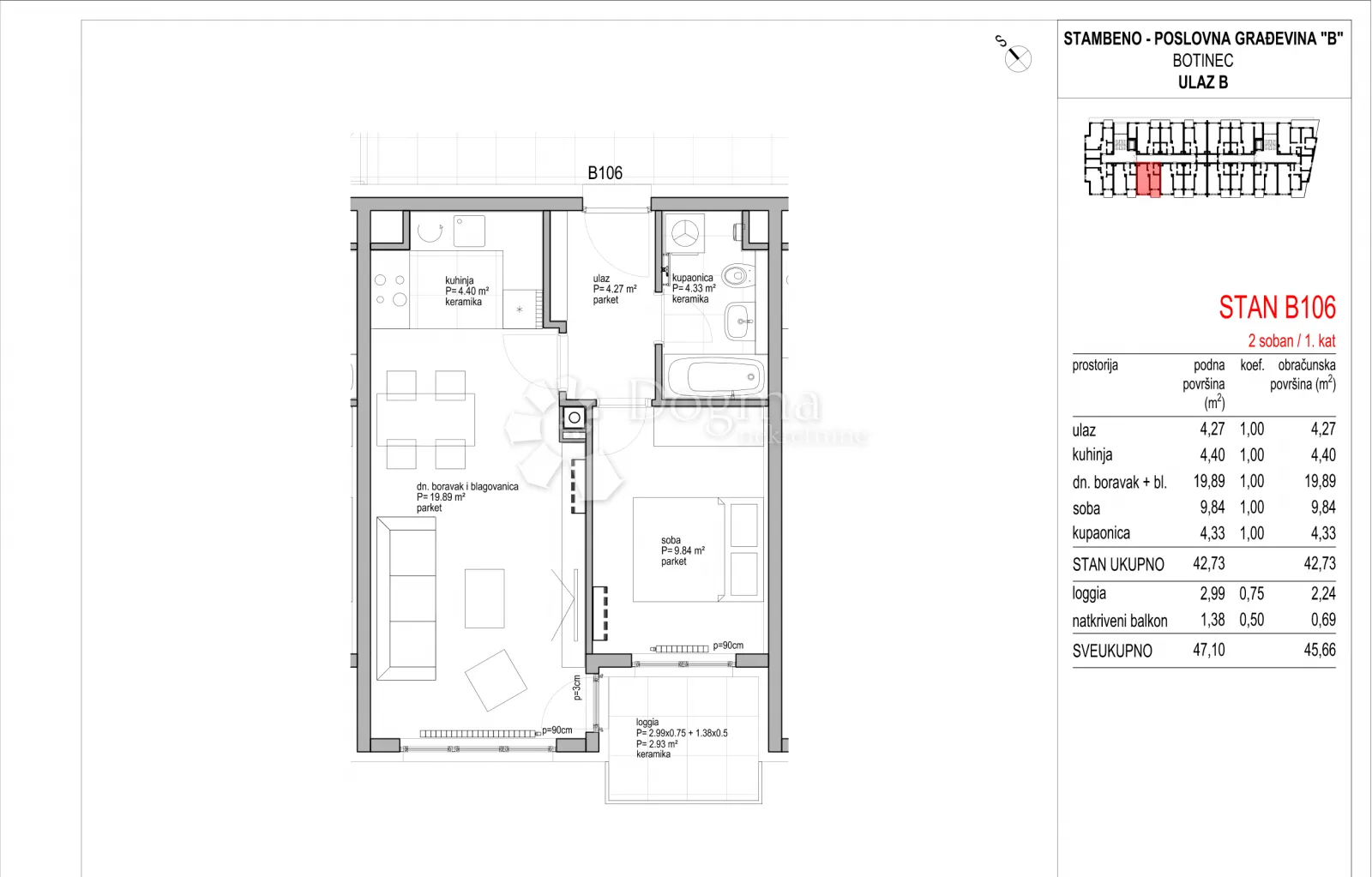botinec - novogradnja, dvosoban stan 45,66 m2, 1.kat - slika 8