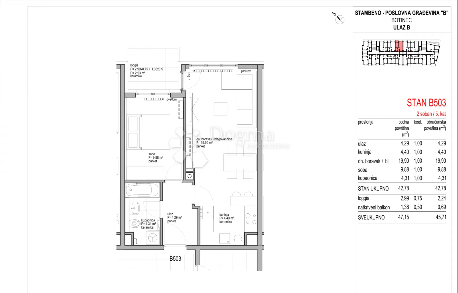 botinec - novogradnja, dvosoban stan 45,71 m2, 5.kat - slika 8