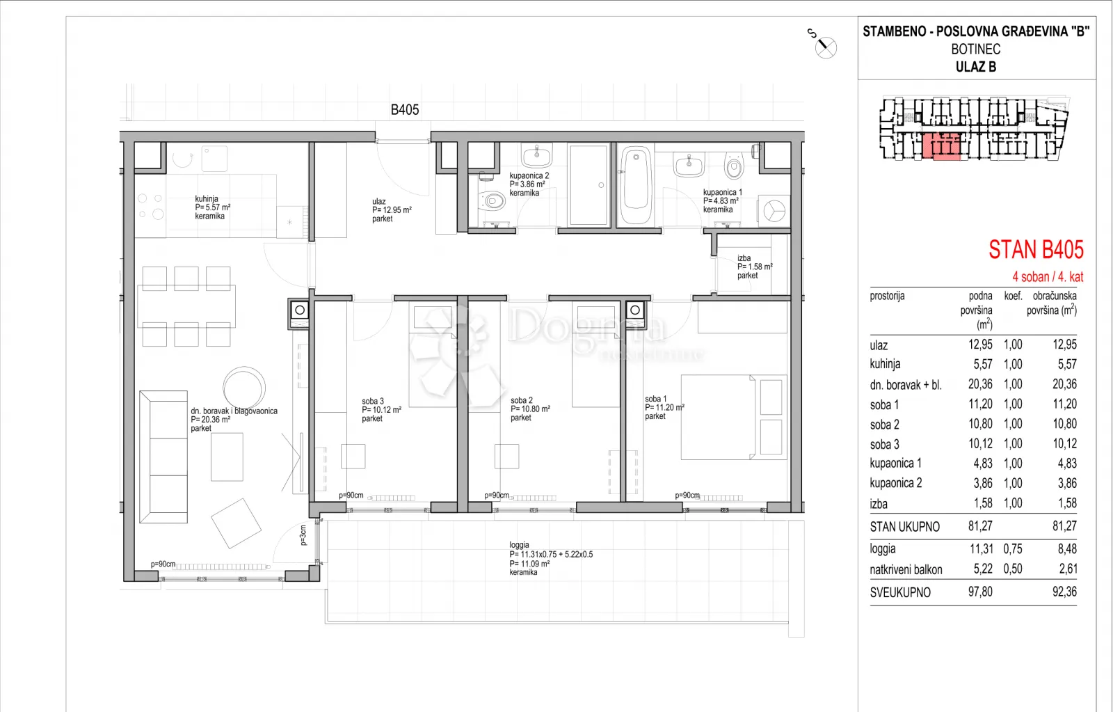 botinec - novogradnja, četverosoban stan 92,36m2, 4.kat - slika 8