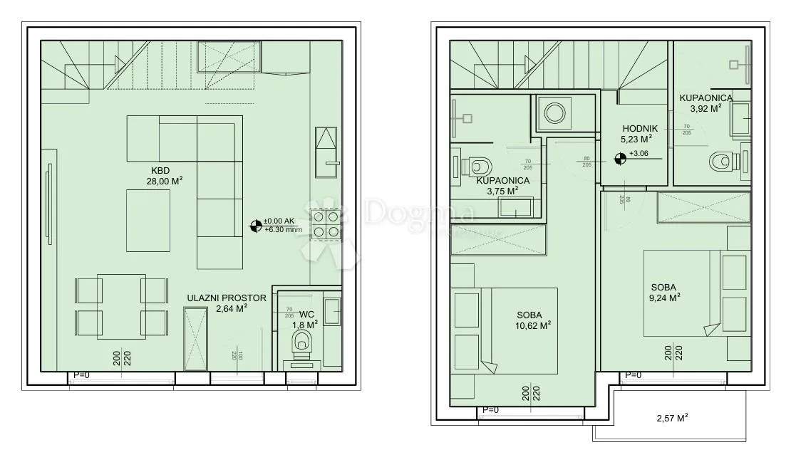 sv. petar na moru - s2 luksuzan dvoetažni stan s vrtom 76,05m2 - slika 12