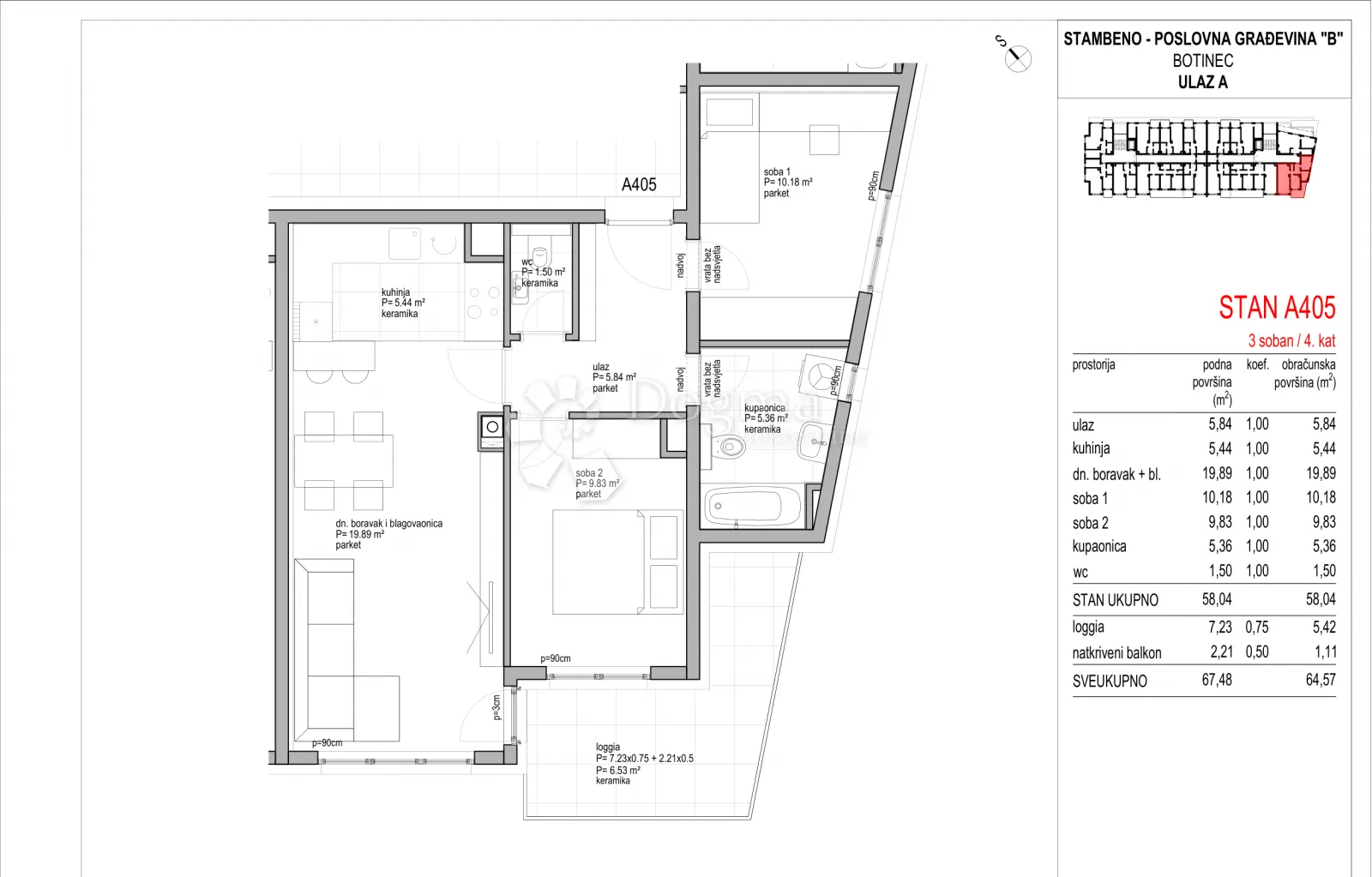 botinec - novogradnja, trosoban stan 64.57 m2, 4.kat - slika 8