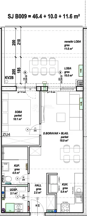 moderni stan u čakovcu, 46,4 m² – natkrivena i nenatkrivena lođa - slika 6