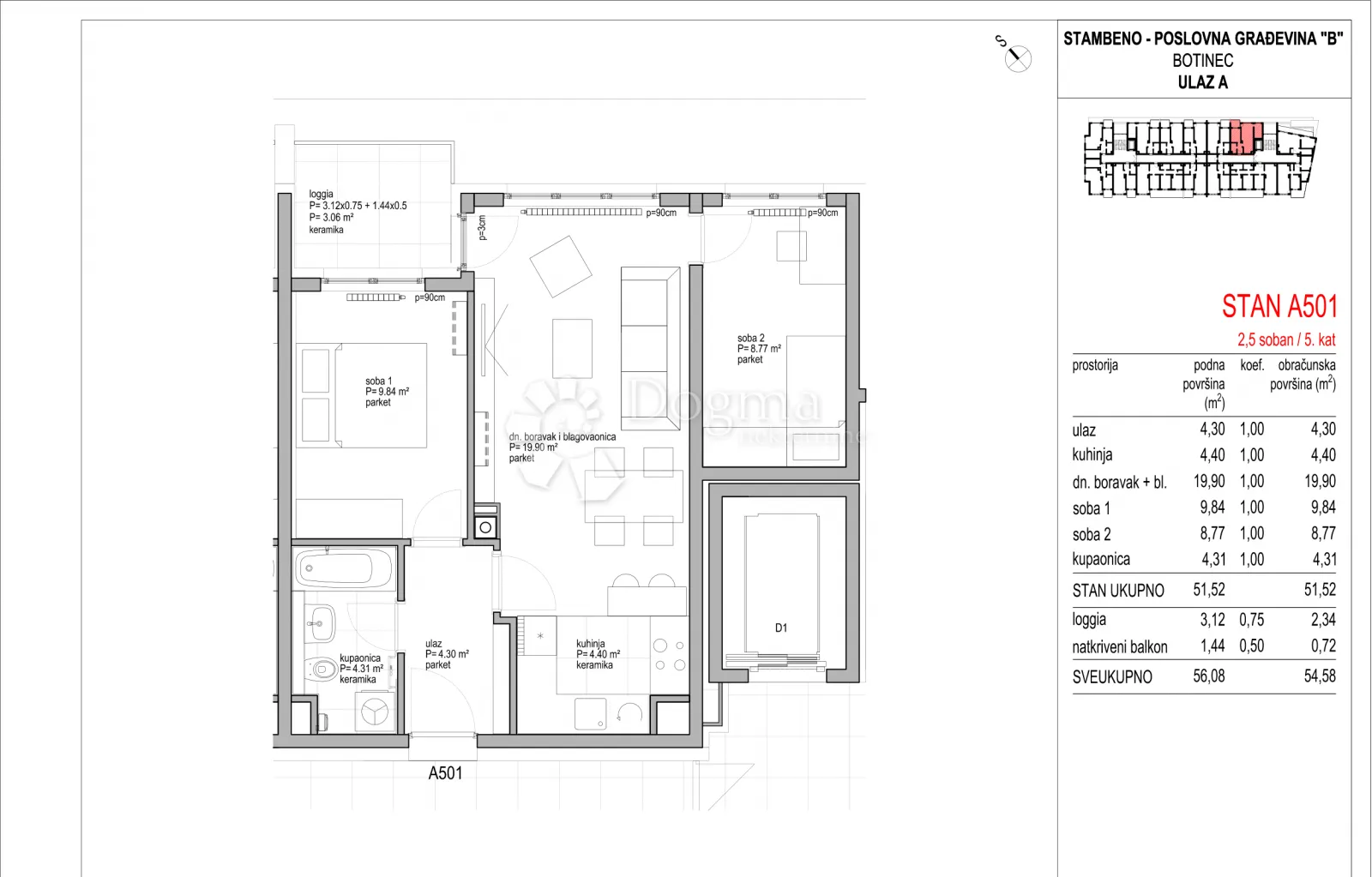 botinec - novogradnja, trosoban stan 54,58m2, 5.kat - slika 8