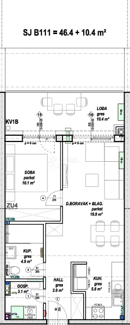 moderan 2-sobni stan 46,4 m² s velikom lođom (10,4 m²) – novogradnja - slika 6