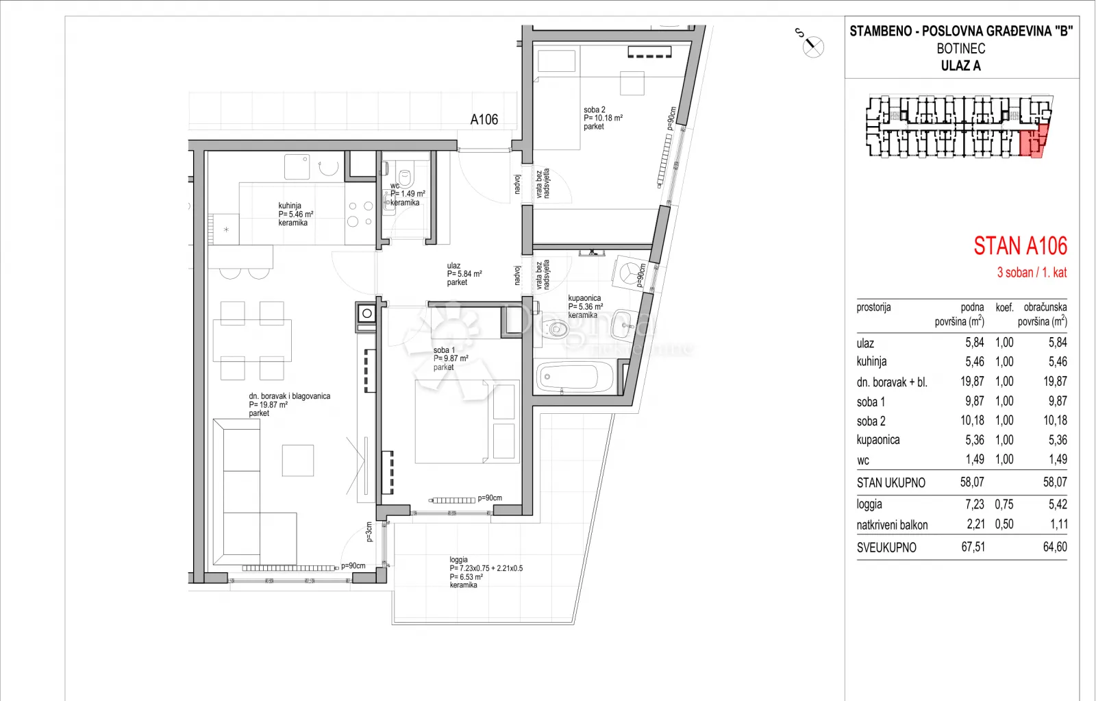 botinec - novogradnja, trosoban stan 64,60 m2, 1.kat - slika 8