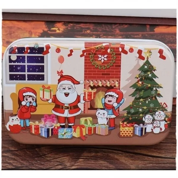 komplet 4 x drvene puzzle christmas u metalnoj kutiji - slika 2