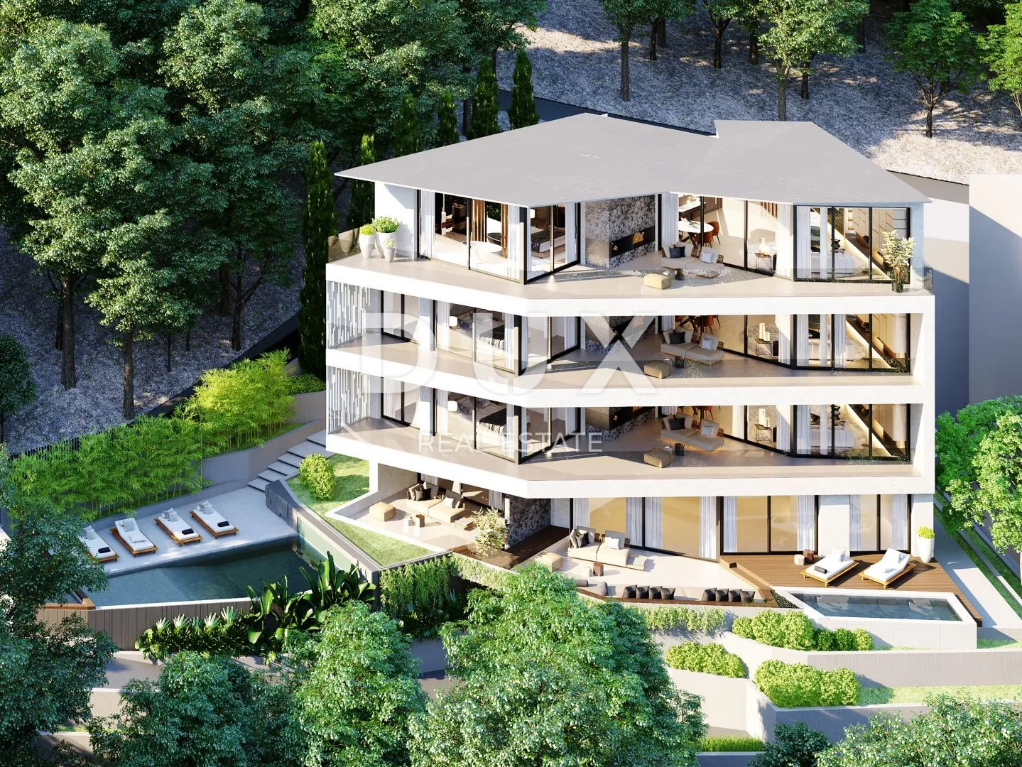 OPATIJA, CENTAR - arhitektonsko remek djelo iznad centra Opatije, cijela etaža s pogledom, garaža, bazen