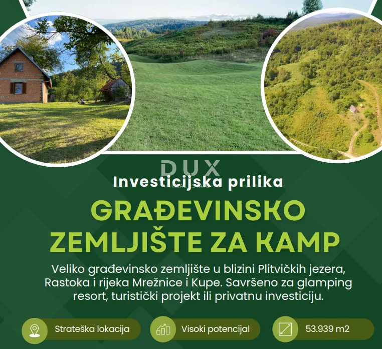 SLUNJ, PRIMIŠLJE - Investicijska prilika- građevinsko zemljište za kamp T3 zona! - Donje Primišlje, Slunj