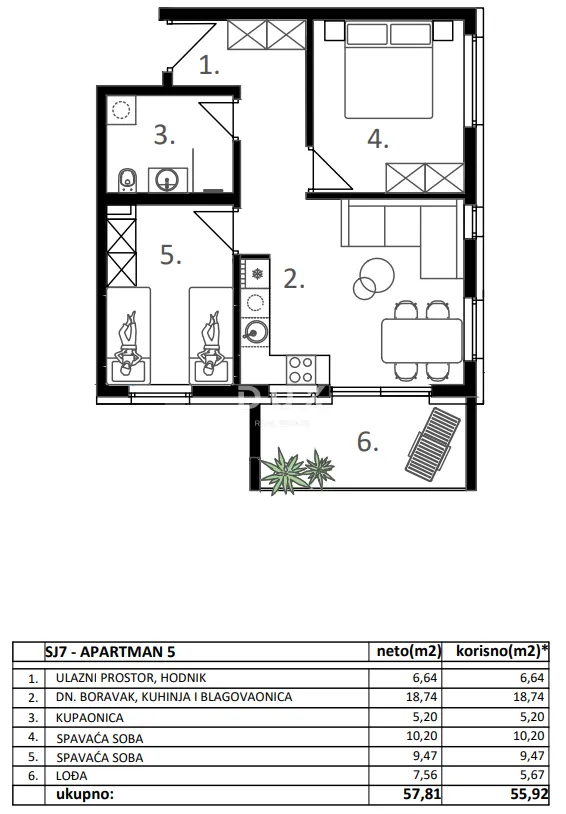 vodice, trosobni stan, prvi kat, 57,81 m² - slika 9